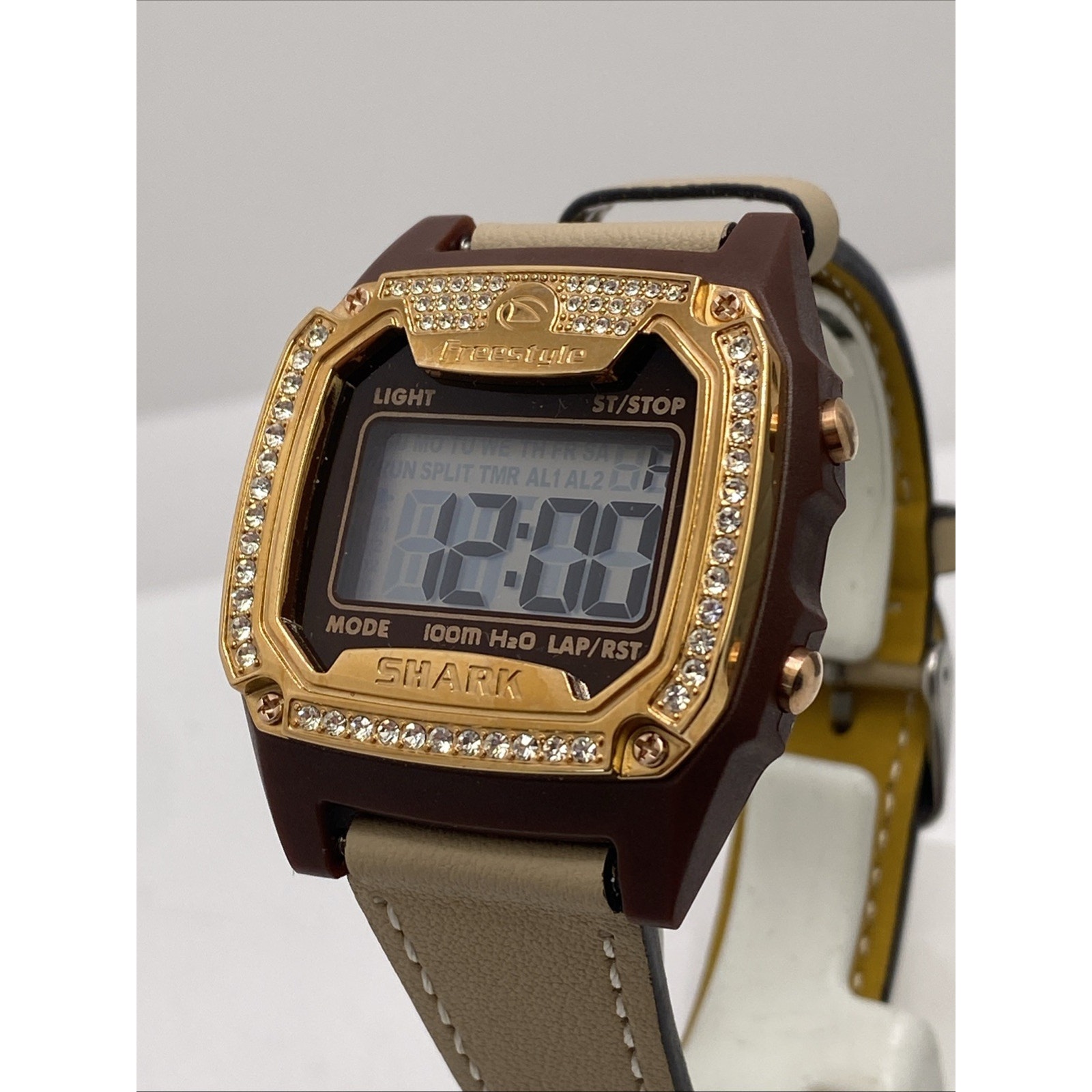Freestyle Shark Rosegold Rhinestone Tan Leather Band Surfing Watch New Battery — image 2 of 8